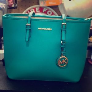 Michael Kors Jet Set Aquamarine Leather Tote